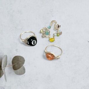 Handmade 8 Ball Stone Wire Wrapped Rings Lot 3 Retro Size 6